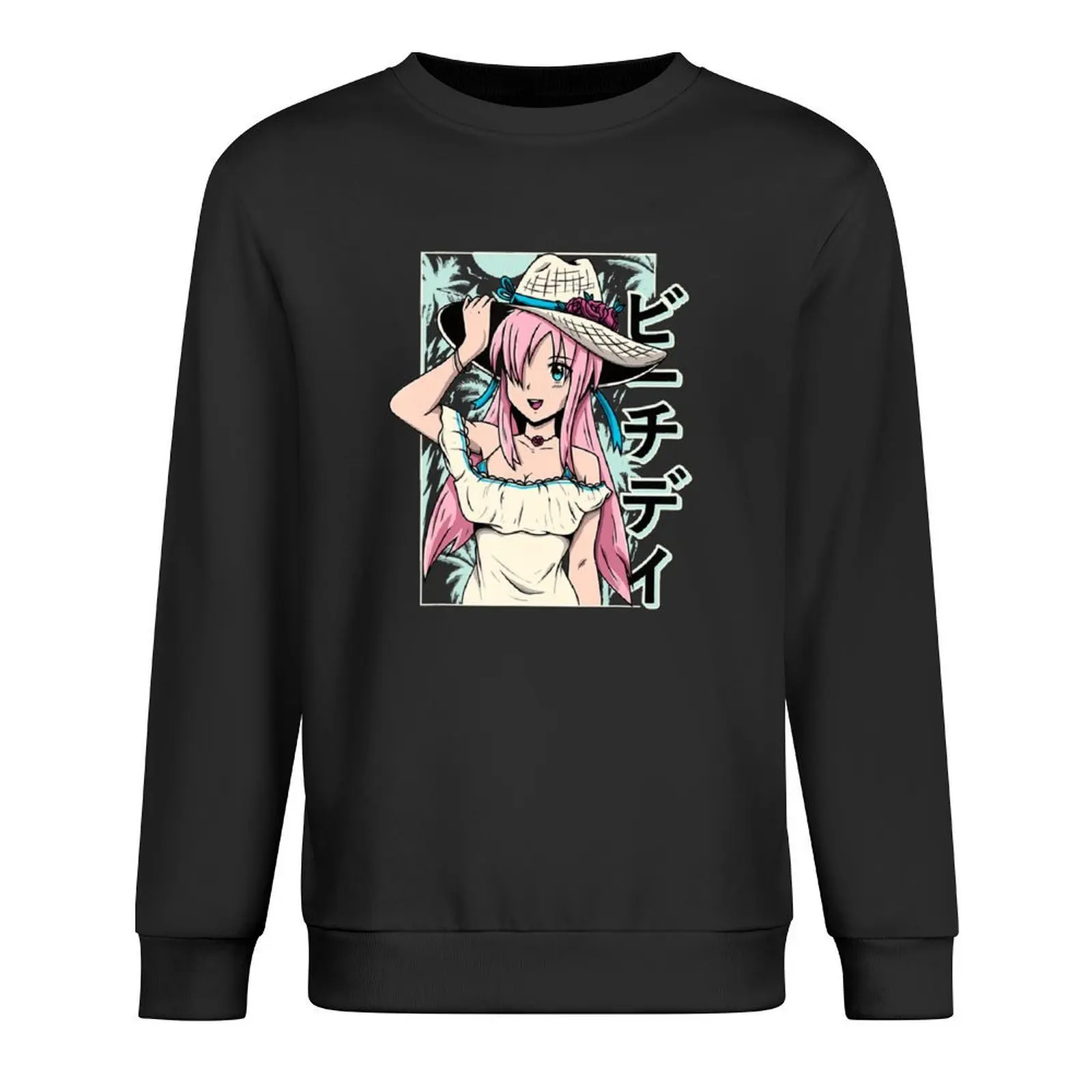 

Aesthetic Vaporwave Day On The Beach Waifu Anime Girl Pullover men's autumn clothes men's sweat-shirt set sweatshirt men