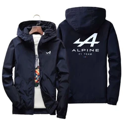 Fashionable gabardine jacket for men, zipper jacket with printed Pablo Alpine F1 team logo, autumn motorcycle top