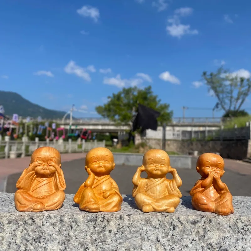 

Zen-Inspired Little Monk Statue Set, Wood Carved See Hear Speak No Evil Amiable Figures, Home Office Desk Decor Crafts Gift
