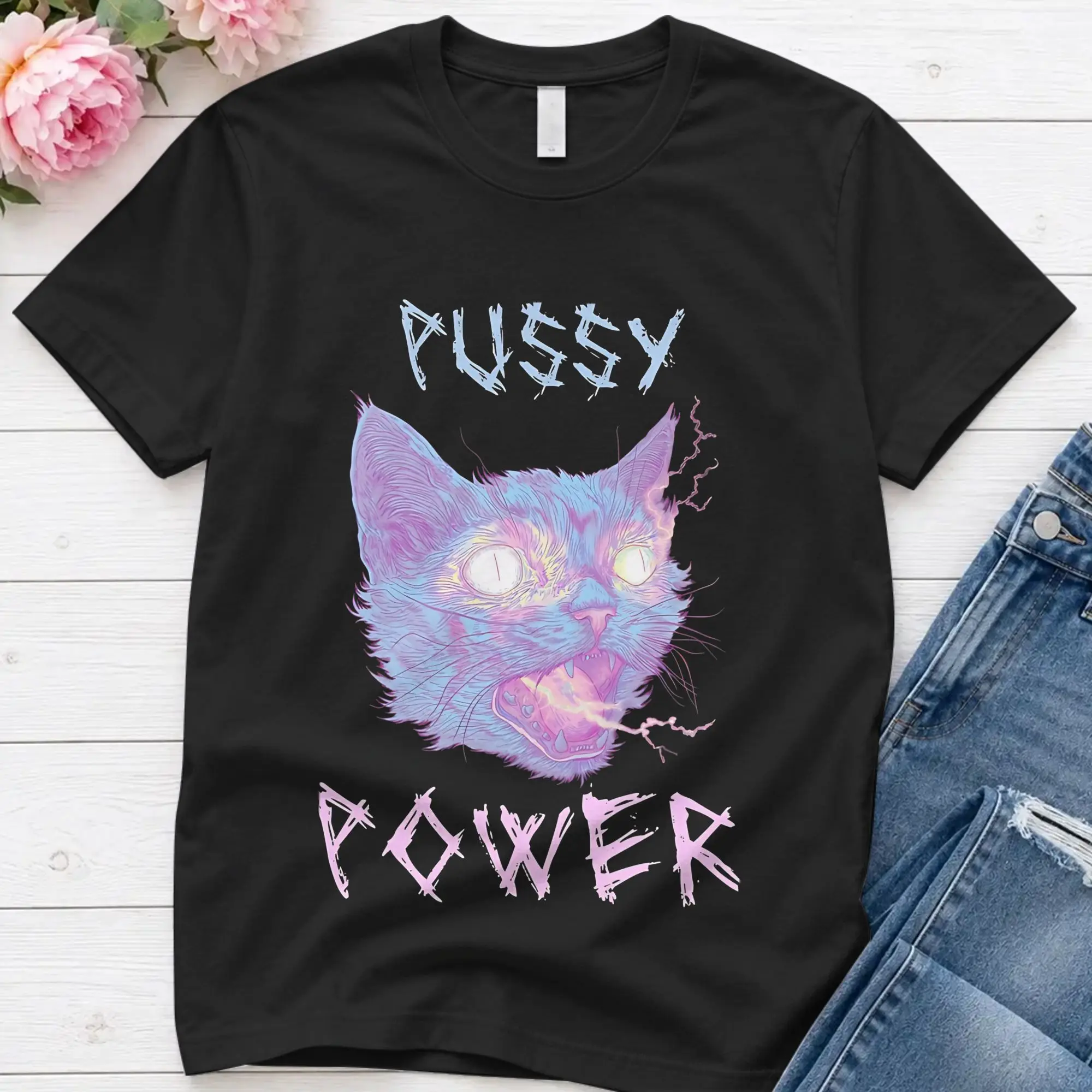 Men Pussy Power Cat Meme Cute Gift Idea For Her   T Shirts Proud Pussys Pure Cotton Clothes Leisure Tee Shirt Big Size T-Shirt