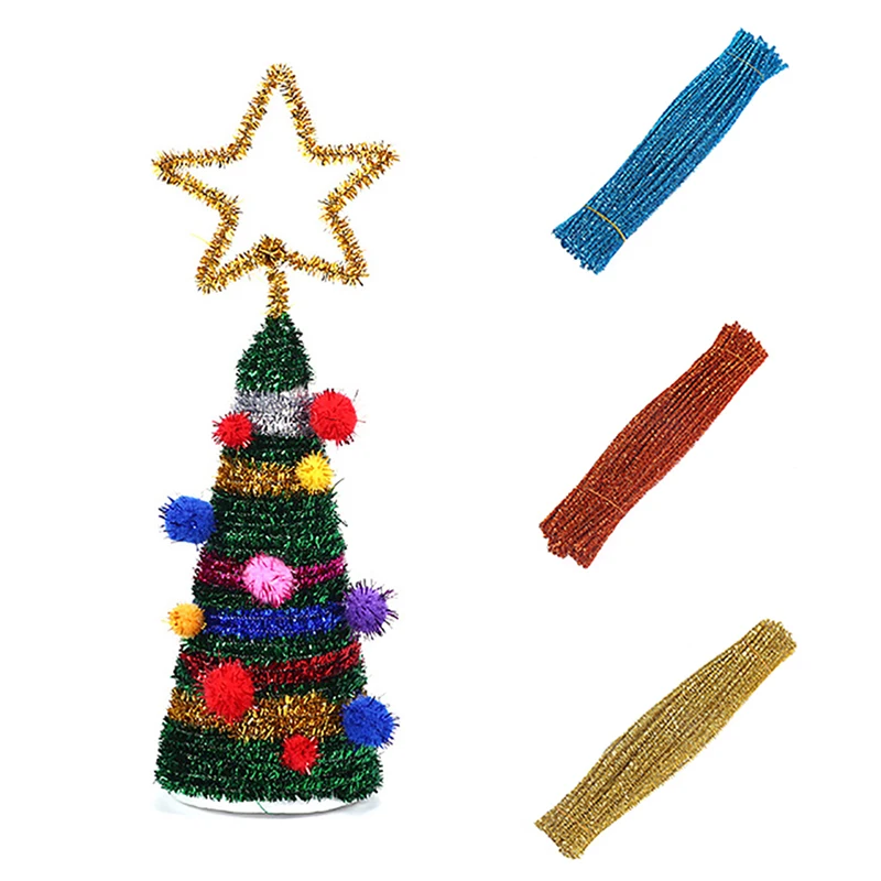 100PCS Glitter Chenille Stems Pipe Cleaners Plush Tinsel Stems Wired Sticks Educational DIY Craft Supplies Toys Craft Material