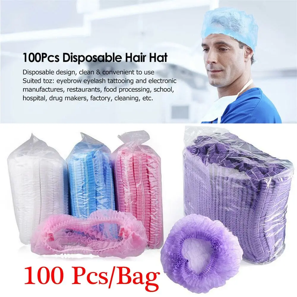 100 Pcs Makeup Tool Non Woven Fabric Stretch Catering Hat Eyebrows Tattoo Microblading Hair Net Caps