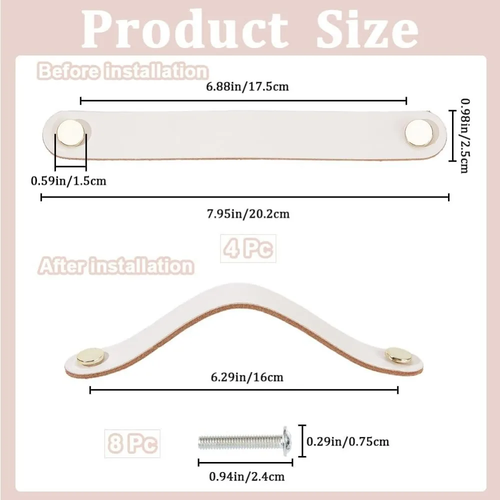 4 Pack 8 Inch Leather Drawer Pulls Cabinet Handles Soft Kitchen Wardrobe Door Knobs Genuine Leather Hardware Dresser making kit