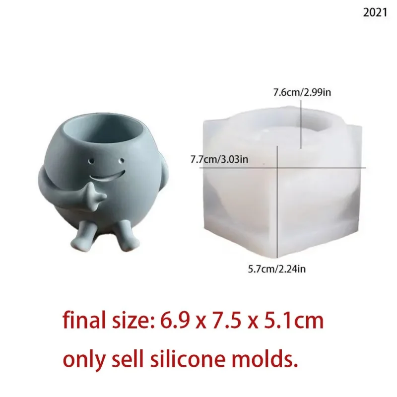 Cute Smiling Face Flower Pot Silicone Mold, DIY Cement Candle Holder Plaster Succulent Planter Resin Mold For Home Desktop Decor