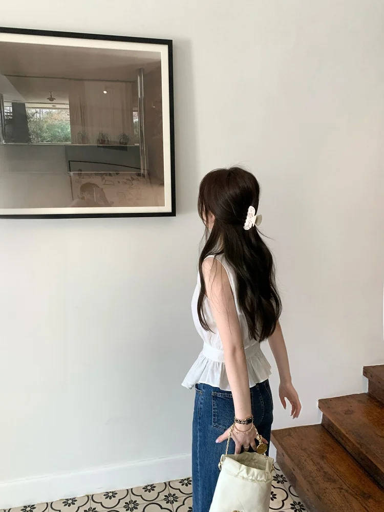 

AHY Ins Sle 00% Cotton Slim Fit Svel irt with Lace Details Waist Cinching Top for Women Summer Thin Cotton irt