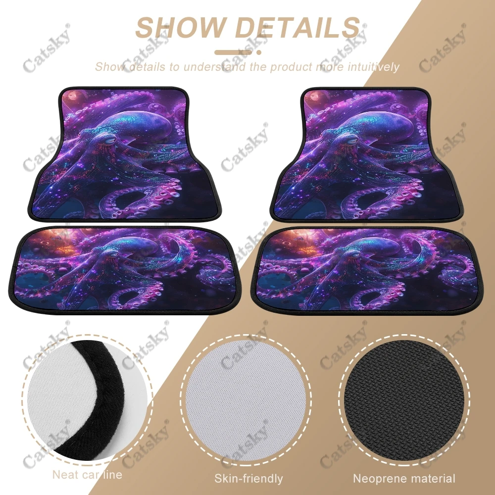 Mystical Colorful Octopus Car Auto Floor Mats Carpet, 4PCS Customized Cars Mat All Weather Automotive Vehicle Pad Stylish