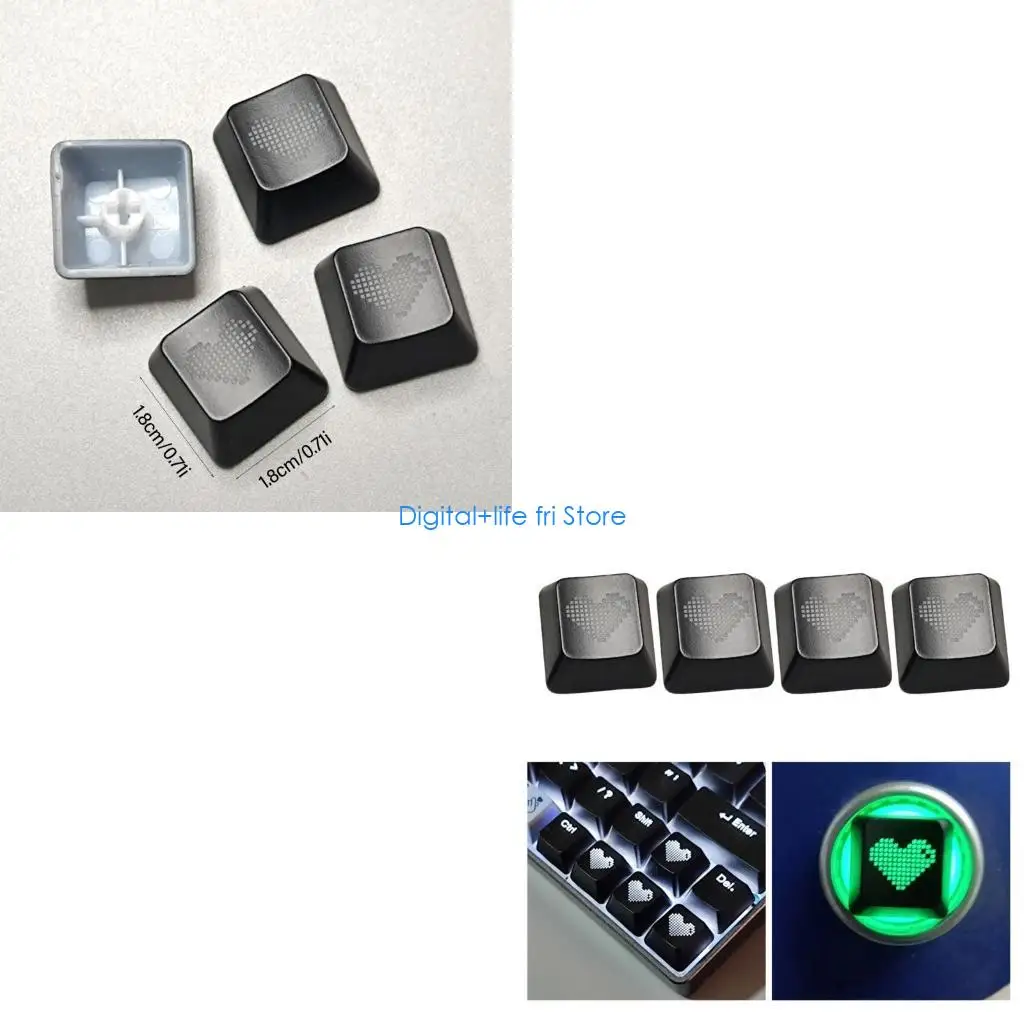 E06D 4PCS Customizable OEM Heart Keycaps Offer Enhances Visual Appeal For Nighttime Gaming And Desktop Decoration