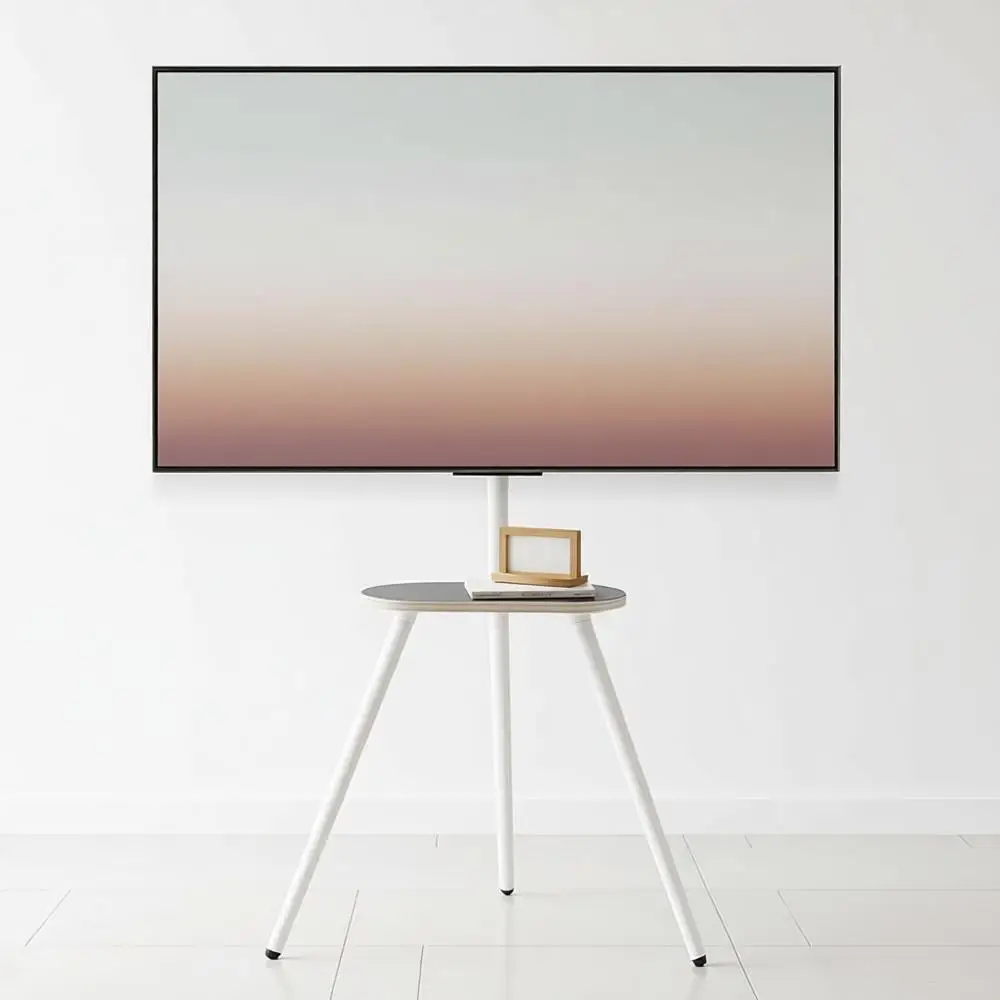 

Регулируемая по высоте поворотная подставка для телевизора, портативная напольная подставка с деревянной полкой для ЖК- и LED-телевизоров с диагональю 43-65 дюймов, подходит для спальни, гостиной