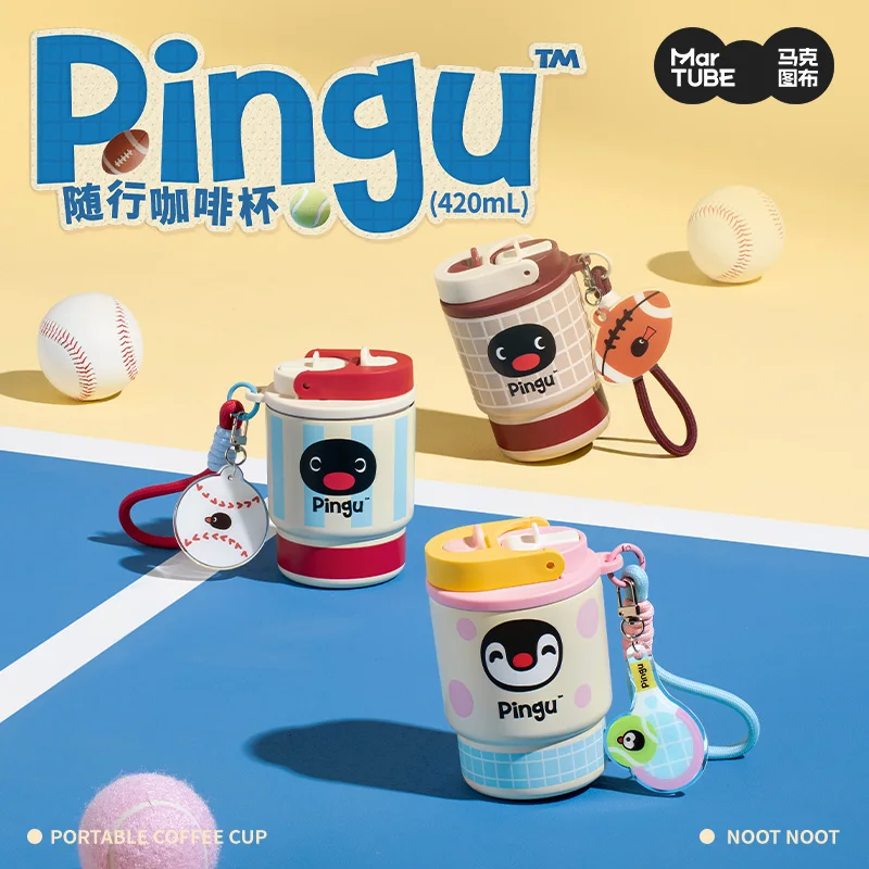 

Cartoon Pingu Coffee Cup 420ml Mug Girls Carry Stainless Steel Cups Outdoors Penguin Children'S Birthday Christmas Gifts