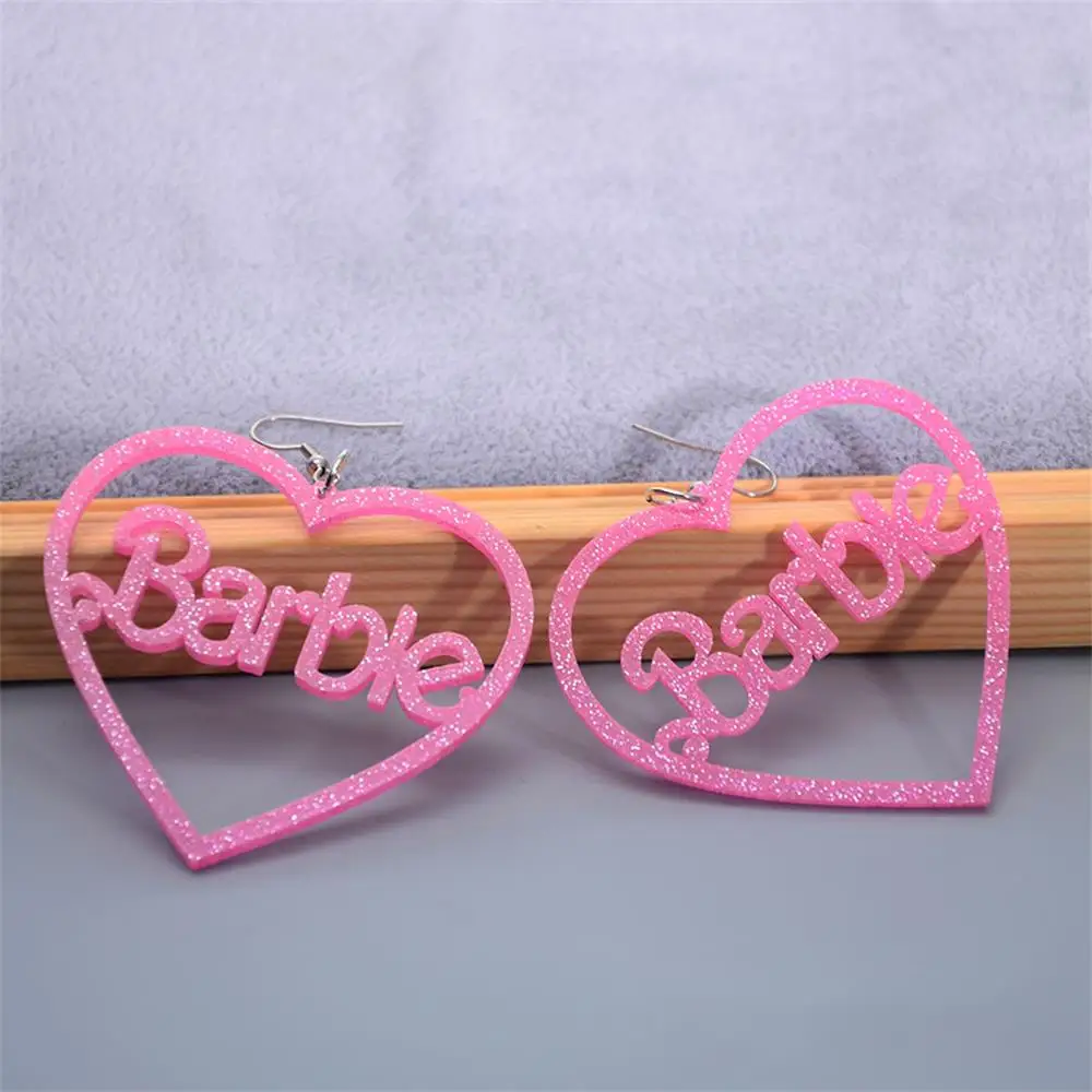 Pink Love-shaped Barbie Earrings Kawaii Barbie Letter Acrylic Pendant Jewelry for Women Girls Cute Cosplay Jewelry Accessories