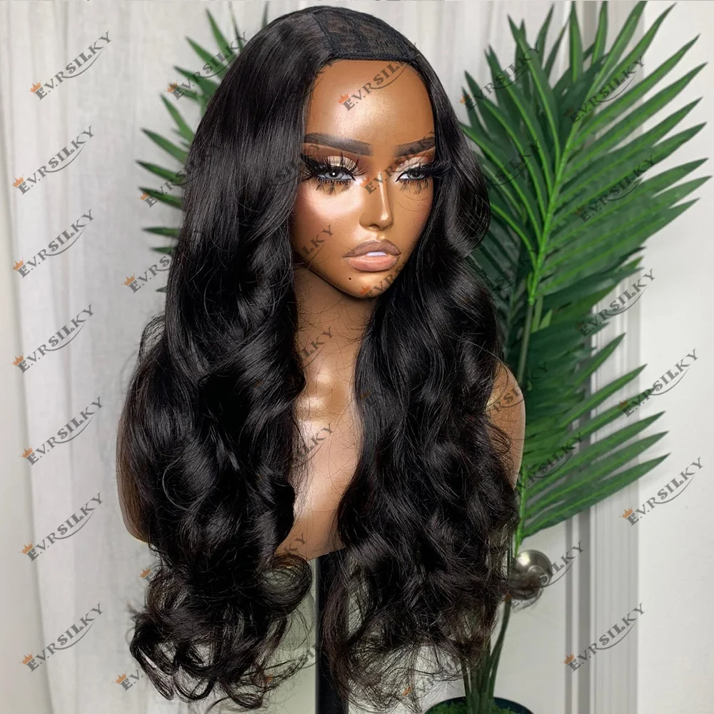 

Natural 2X4 Middle U Part Unprocessed Human Hair Wigs Jet Black Body Wave Women Curly Wigs V Part Wigs Easy TO Install Full End