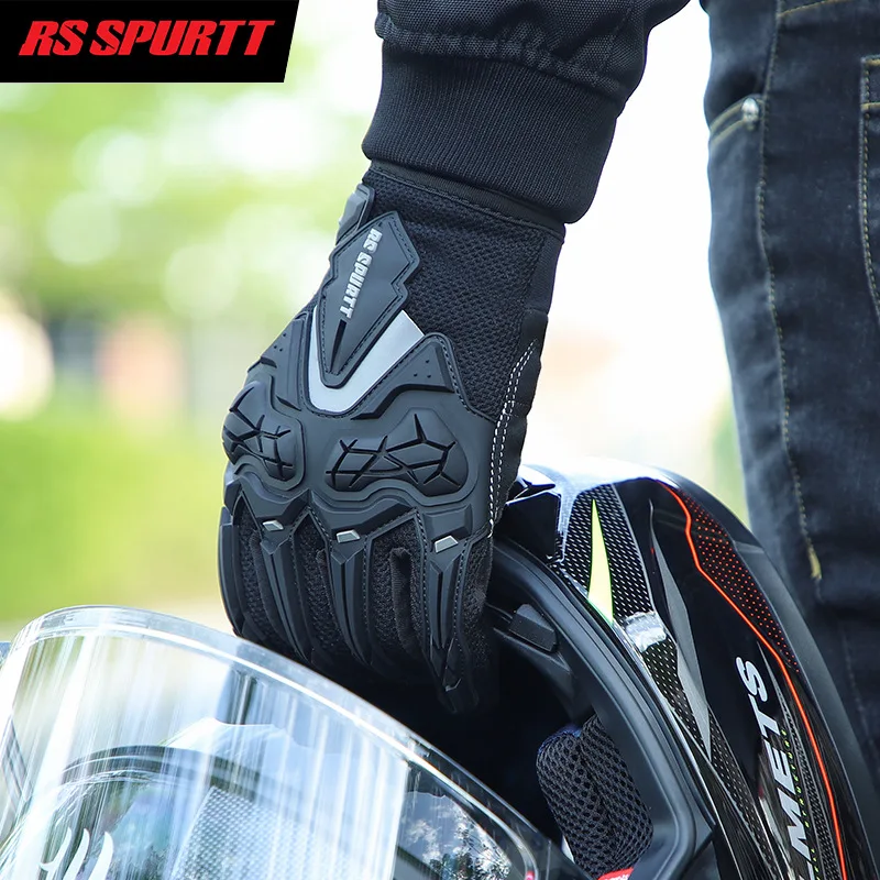 قفازات RS01 الصيفية للدراجات النارية - شبكة مسامية للرجال والنساء كاملة الأصابع ومضادة للانزلاق للحماية من الصدمات لركوب الخيل