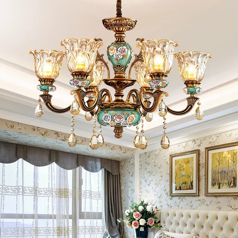 European-Style Luxurious And Grand Chandelier Living Room Lamp Crystal Retro Resin Highend Villa