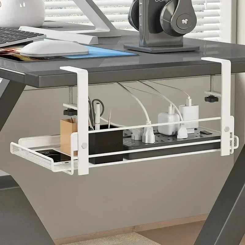 Under Desk Cable Management Tray No Drill Clamp On Desk Cable Organizer Shelf Storage Rack for Cable Speaker Headphone Projector