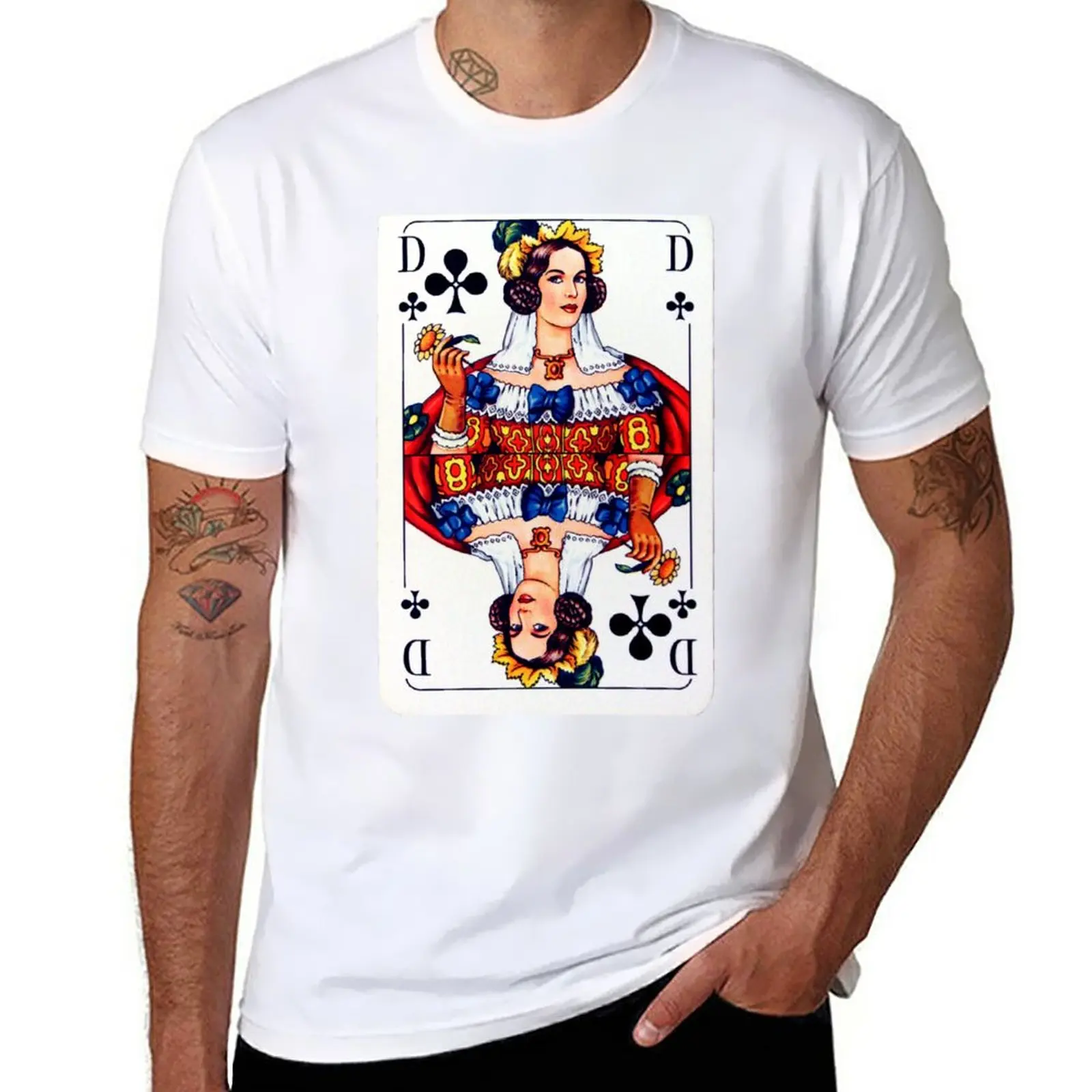 New Clover Queen Argine - French Playing Cards T-Shirt graphic t shirts Short sleeve mens plain t shirts