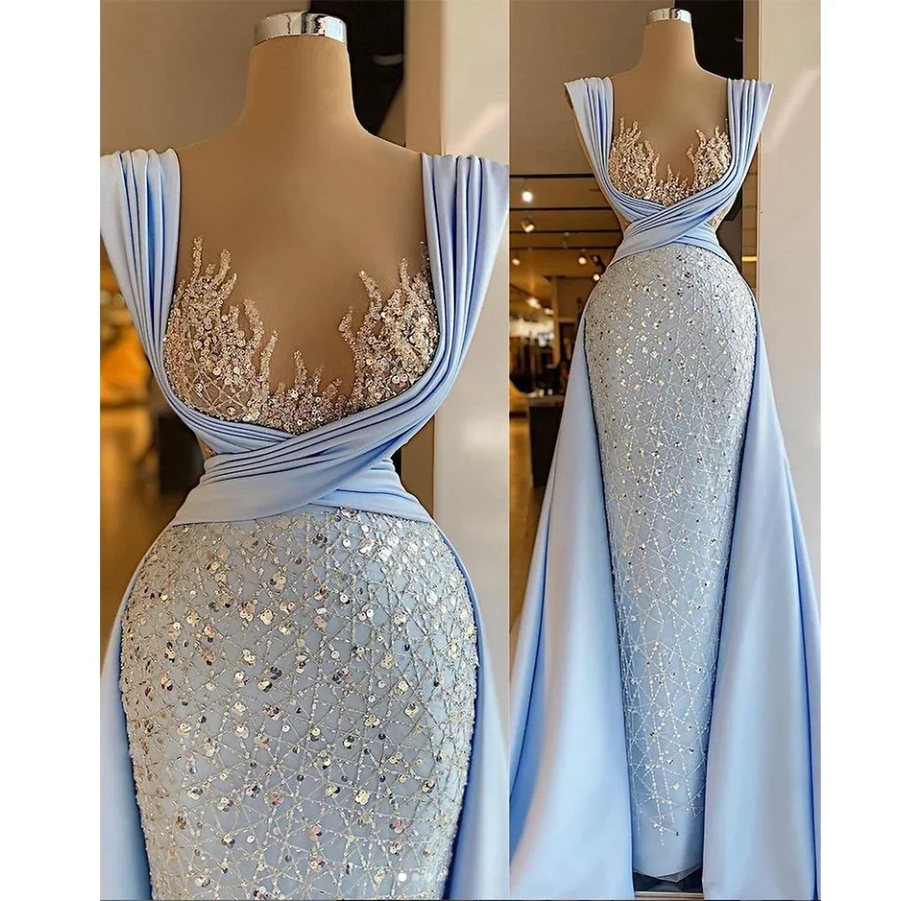 Luxury Criss-Cross Sequined Formal Evening Dress Exquisite Pleat Satin Sheath Gowns Chic Floor Length Party Prom Dress 2023