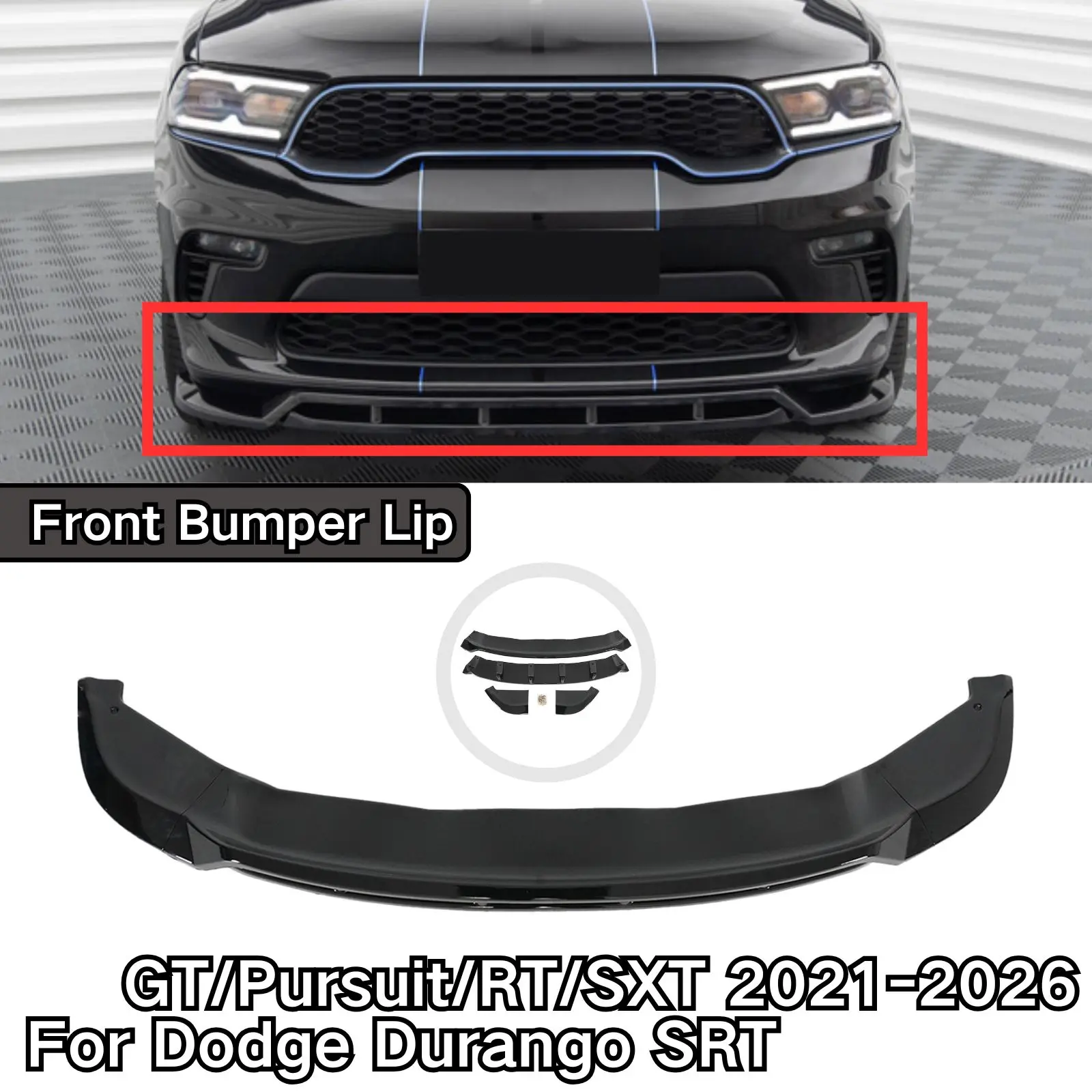 Alerón Delantero para Dodge Durango SRT GT/Pursuit/R/T/SXT 2021-2026, Negro Brillante, Accesorios para Auto, Fibra de Carbono Pintada
