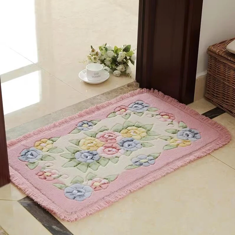 Pastoral Style Rectangule Small Carpet Home Bathroom Water-absorbent Non-slip Floor Mat Living Room Bedroom Entrance Door Mat