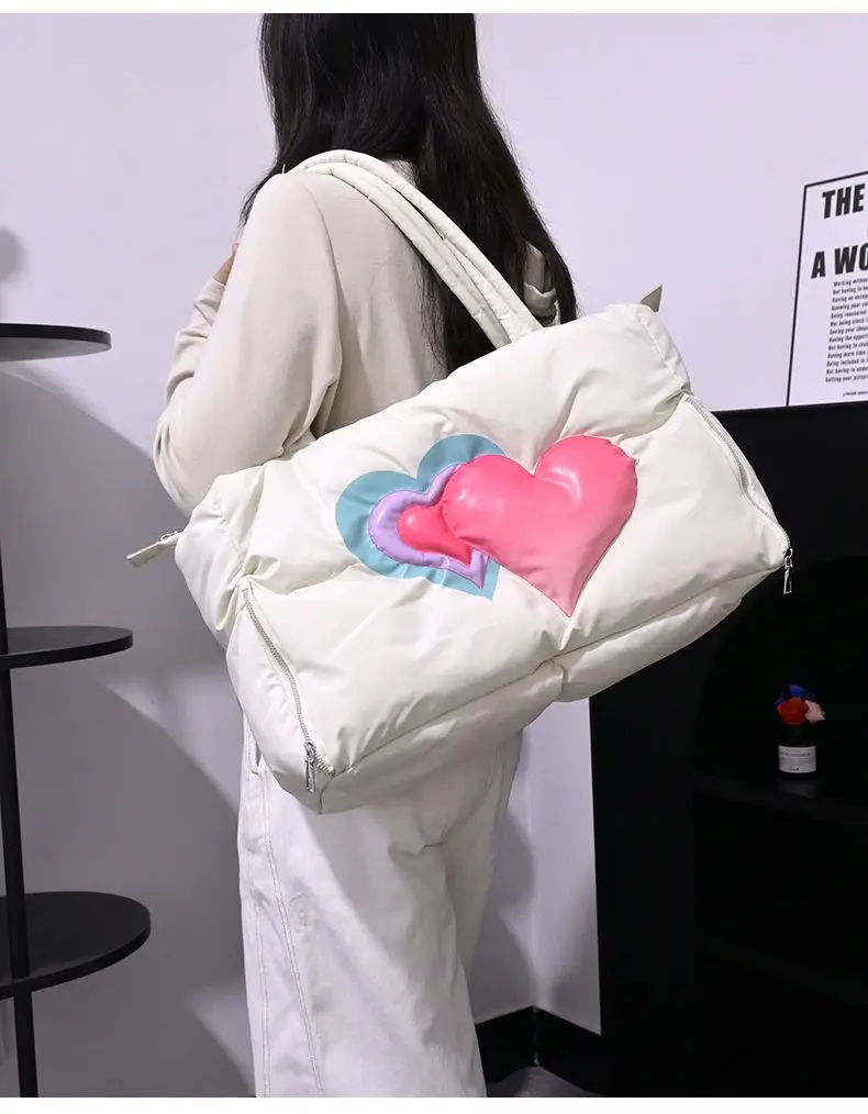 High-Capacity Tote Bag Women Autumn Winter Cotton Filling Especially Thick Office Lady Shoulder Bag Handbag All-match