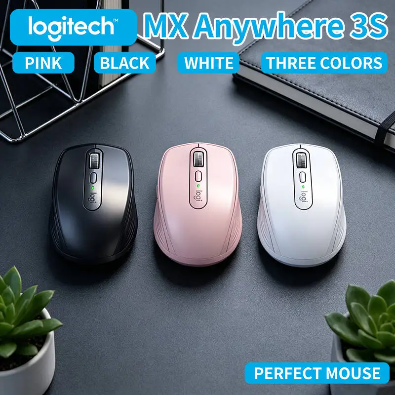 Professional Logitech MX Anywhere 3S Mouse - 8K DPI Glass Tracking, Hyper-Scroll, Silent Click, Anti-Slip Grip for Studio