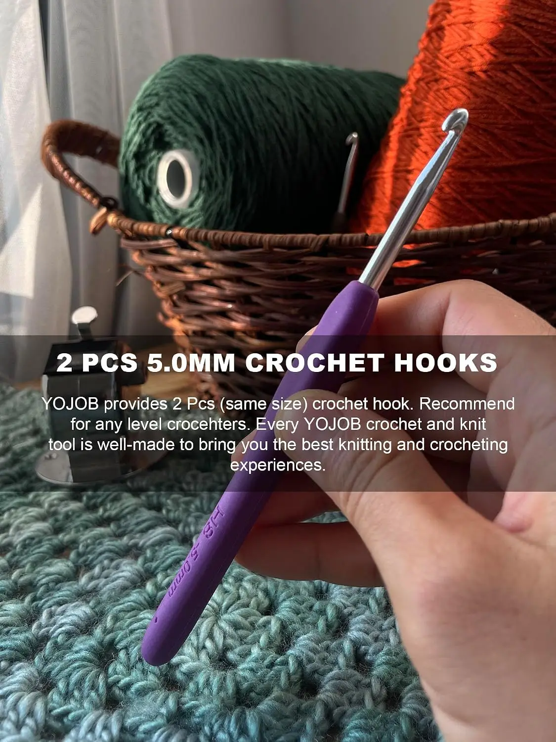 2Pcs 5.0mm Crochet Hooks, Ergonomic Handle for Arthritis, Extra Long Smooth Hook for Beginners view 5