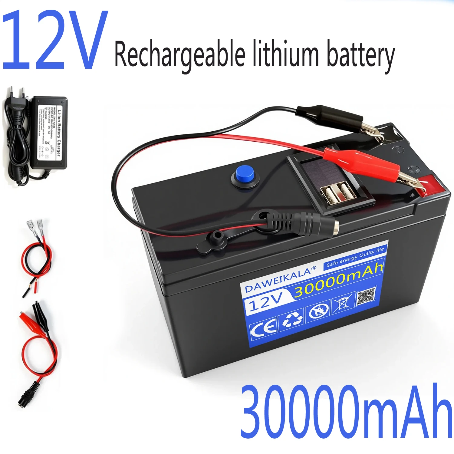 

12V 30000mAh Rechargeable Li-ion Battery Pack for Electric Toy Car LED Strip Lights Outdoor Power Supply Power Bank