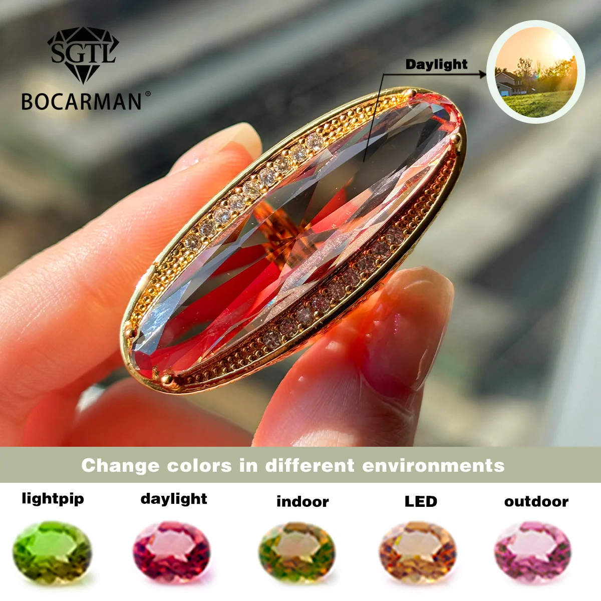

Turkish Sultanite Color-changing stone oval cut rings for women change different colors according to different light sources