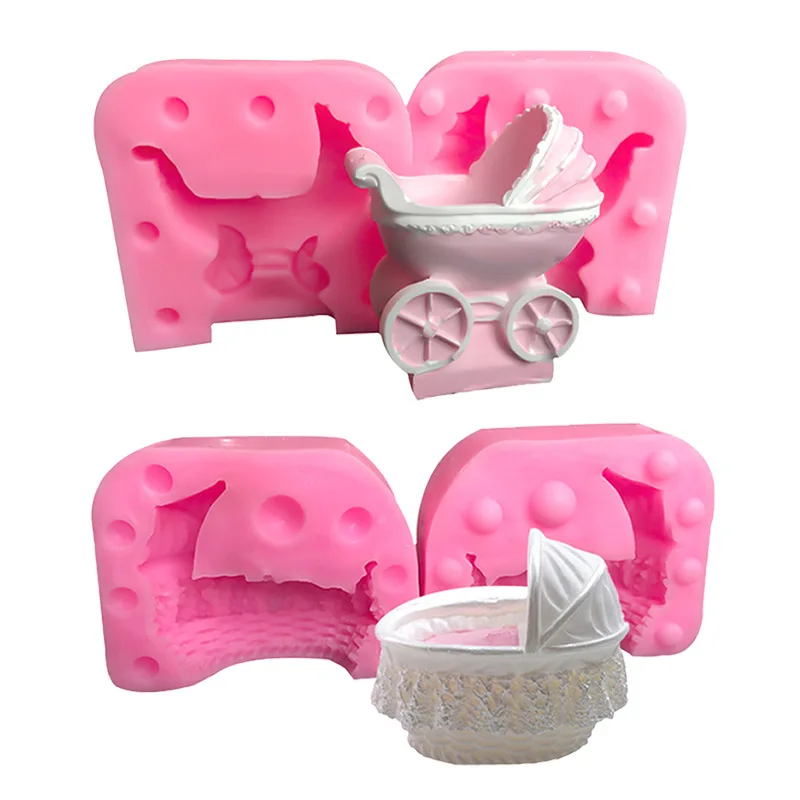 3D Baby Cradle Shape Silicone Fondant Mold DIY Crib Fondant Cake Baking Tool Mousse Chocolate Stroller Plaster Resin Craft Mould