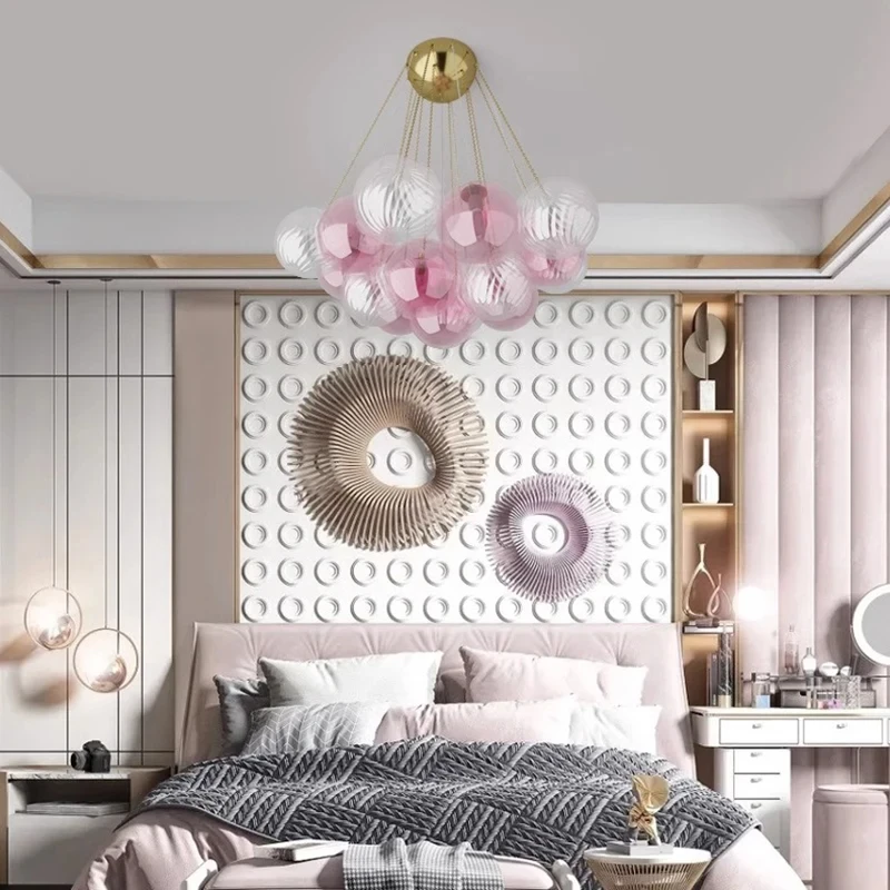 2025 الحديثة الزجاج الملون متعدد رئيس LED غرفة نوم قلادة ضوء ديكور المنزل غرفة المعيشة سقف كرة زجاجية لمعان قلادة ضوء