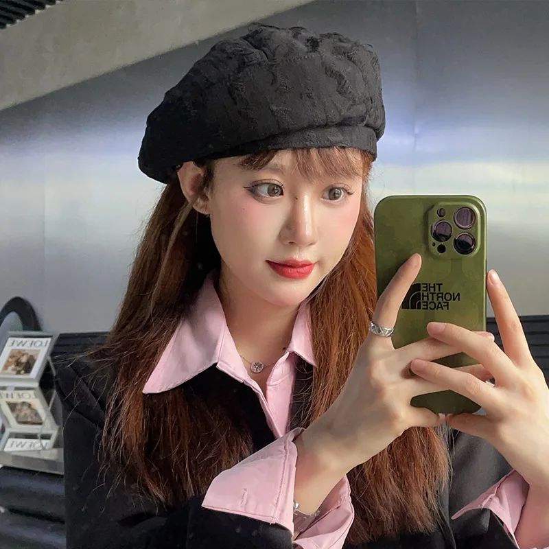 Women\'s Berets Autumn Newsboy Cap Painter Hat Hole Gray Black Color Flat Cap Vintage Women Fashion Accessories Beanies New 2024