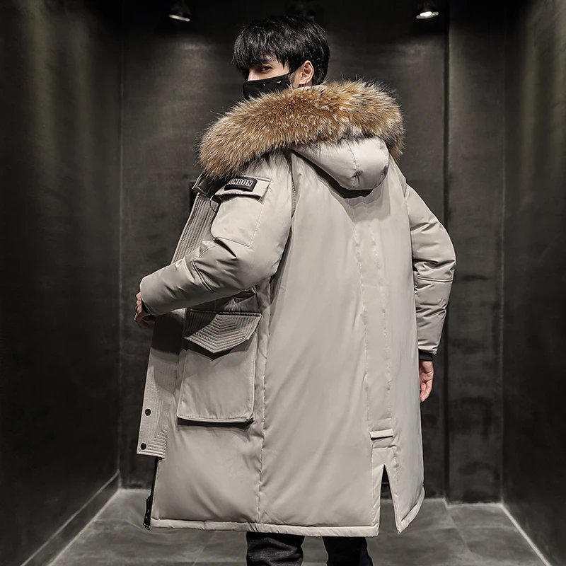 Casual 2024 Winter Men's Hooded Warm Duck Down Jackets Streetwear Solid Mid-Length Windproof Puffer Coats Outdoor Thicken Parkas