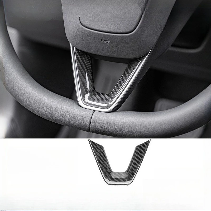 

For Tesla Model 3/Y Highland Real Carbon Fiber Steering Wheel Cover Sticky Carbon Central Control Interior Accesorios Para Auto