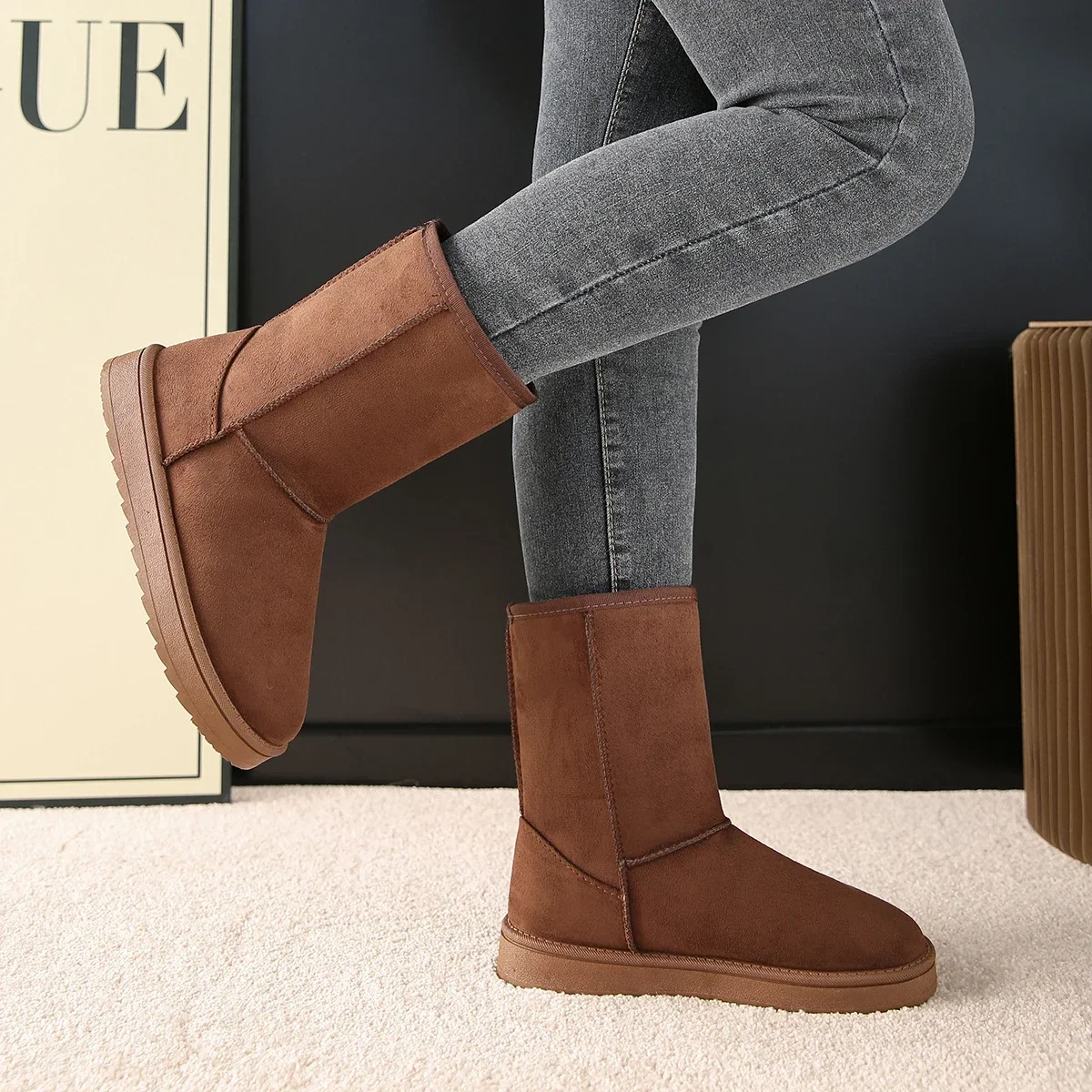 Womens Boots with Short Tube Middle Heel Sponge Bottom Sleeve Winter Suede Anti Slip and Warm Snow Boots Zapatillas Mujer