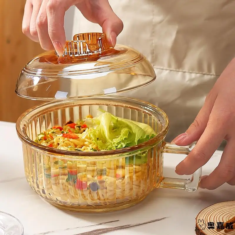 

Food ade Glass Bowl with Lid And Handle for Microwave Oven High Temperature Resistant Large Capaci Transparent Bowl for H...