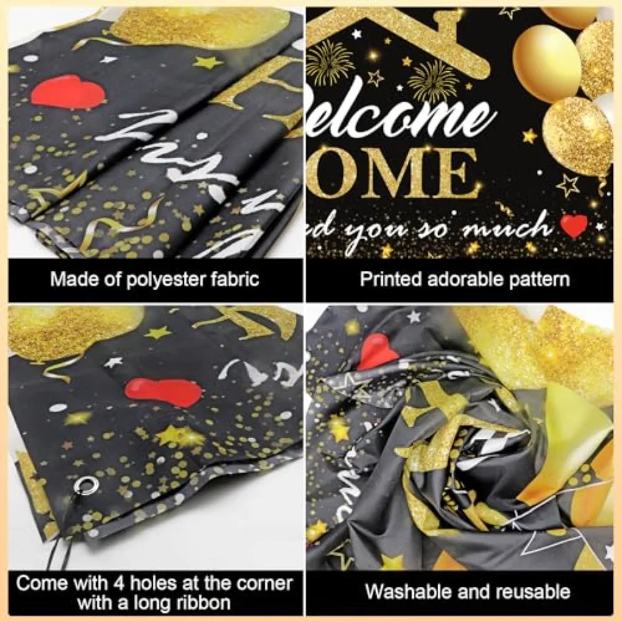 Welcome Home Decorations Kit 5.9x3.6Ft Welcome Home Banner 18PCS 'Missed You' Balloons Military Homecoming Party Supplies in Bl