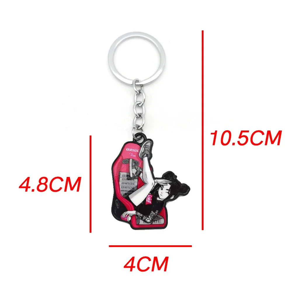 Cute Girl 3D Logo Metal Keychain JDM Culture Car Auto Parts Key Chain Bride Keychian Racing Style Accessories - Image 2