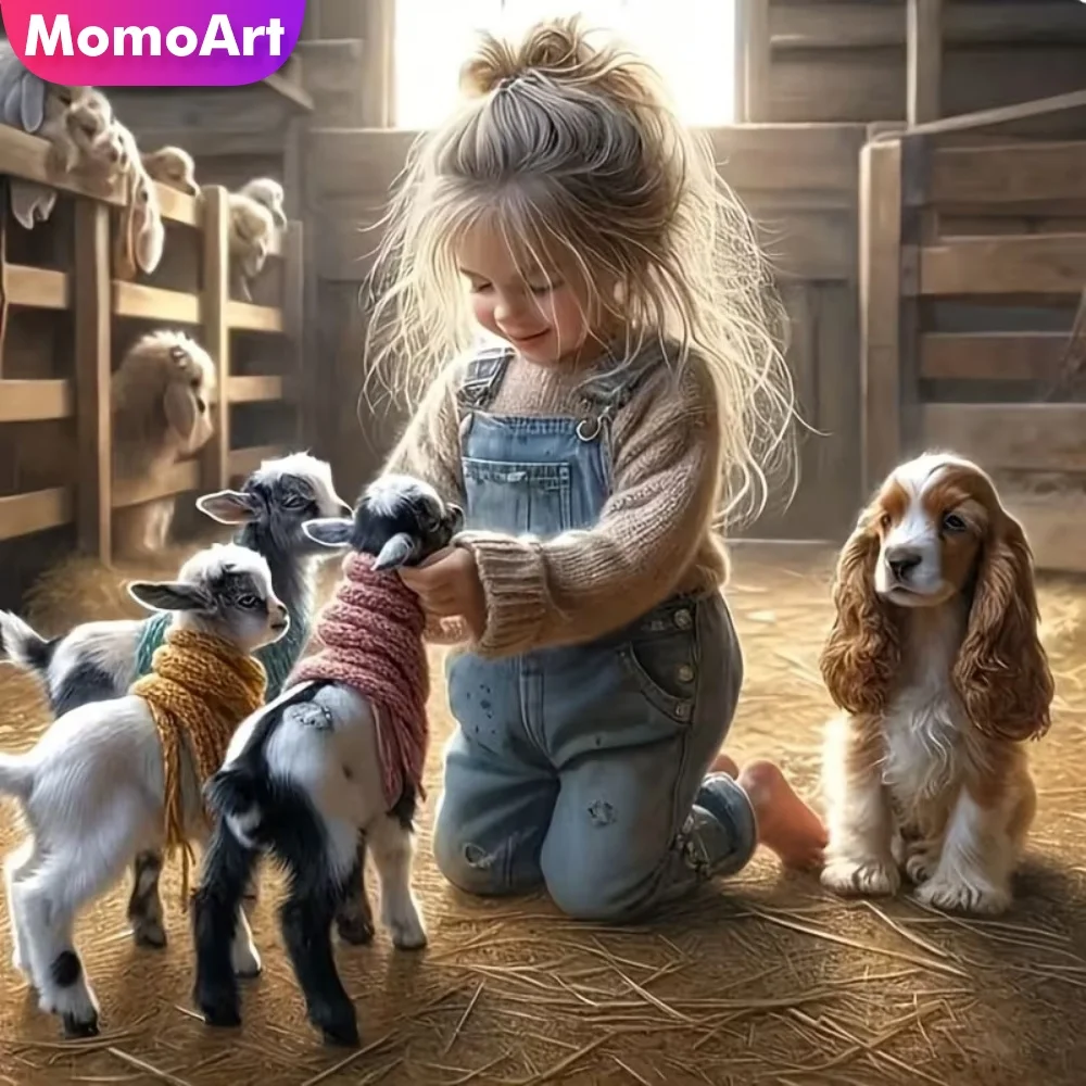 Momoart Mädchen-Diamant-Stickerei-Set: DIY Diamant-Mosaik Hund & Schaf Bild mit Strass für Heimdekoration