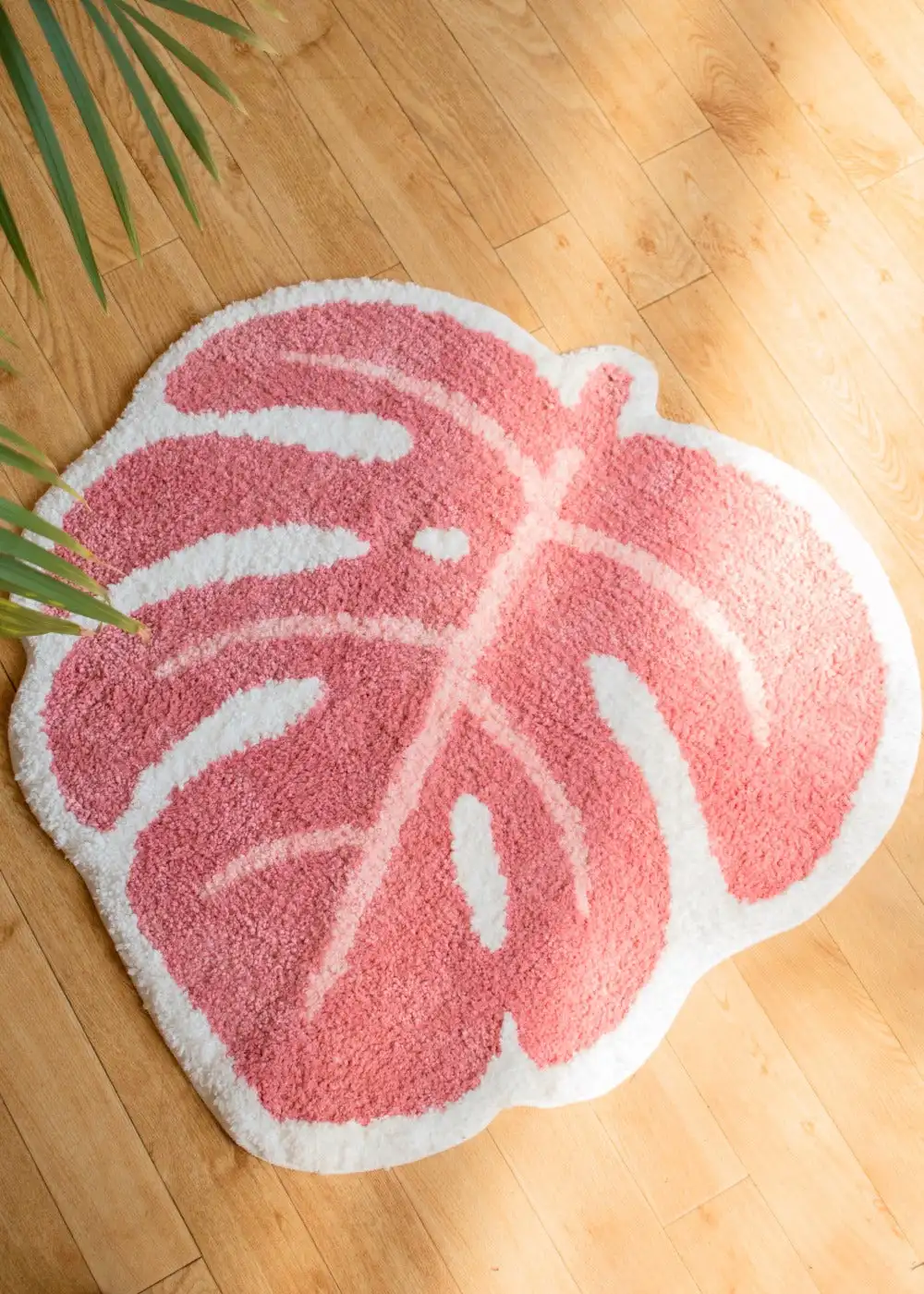 Pink Monstera Rug Digital Printing Technology Simple Housewarming Gift Handmade Non-Slip Decorative Carpet