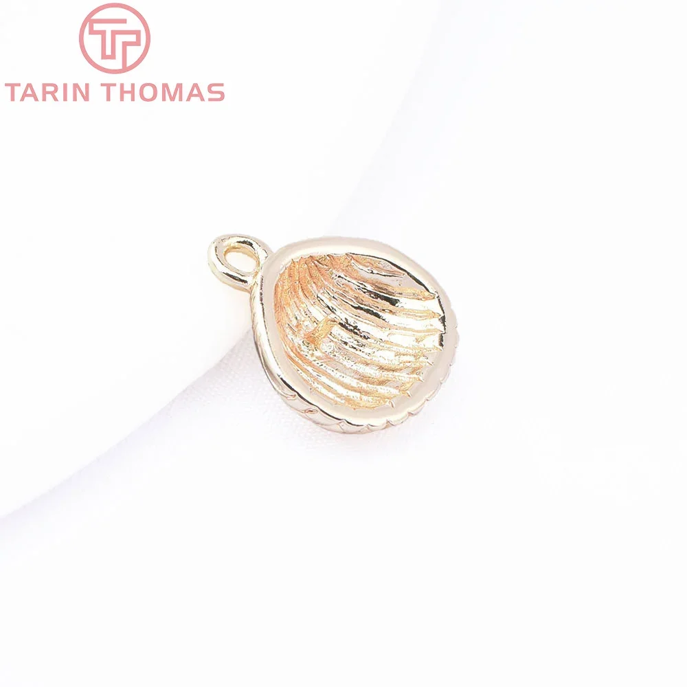 (8799) 10PCS 12x13MM 24K Gold Color Brass Shell Shape Pendants With Half Needle Inlayable High Quality Jewelry Making Findings