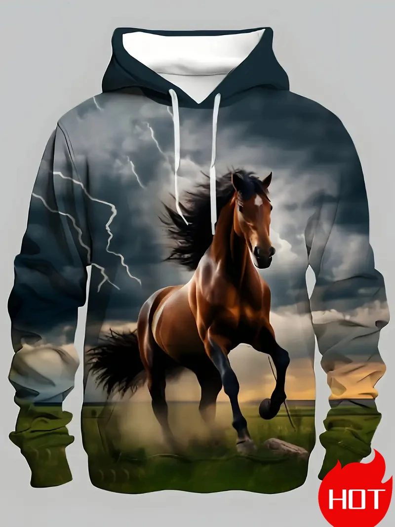 الحصان الجرافيك هوديس للرجال الخريف الشتاء الملابس ثلاثية الأبعاد طباعة بلوزات الجدة للجنسين قناع السترة البلوز Y2k الملابس #6