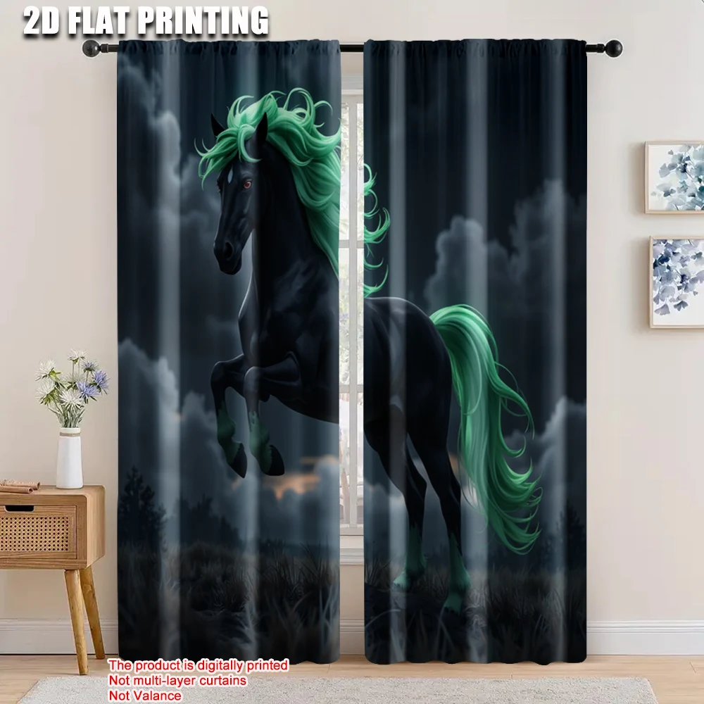 

2pcs, 2D flat printing Drapes horse Durable Polyester,Without Electricity Birthday Party Suitable for Daily home decoration