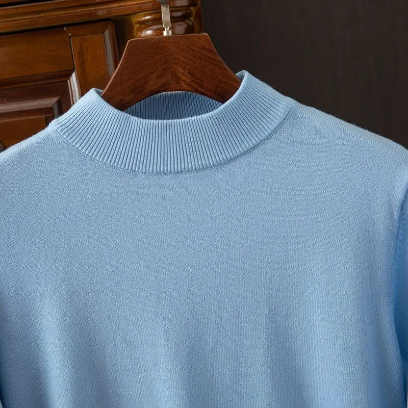 Half Turtleneck Cardigan Men's Loose Warm Bottom Shirt Thickened Pullover Mid-collar Sweater Solid Color Sweater