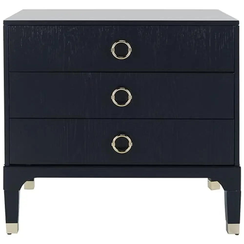 Contemporary Wooden 3 Drawer Nightstand Navy Blue Organizer Bedroom Storage Home Collection Lorna