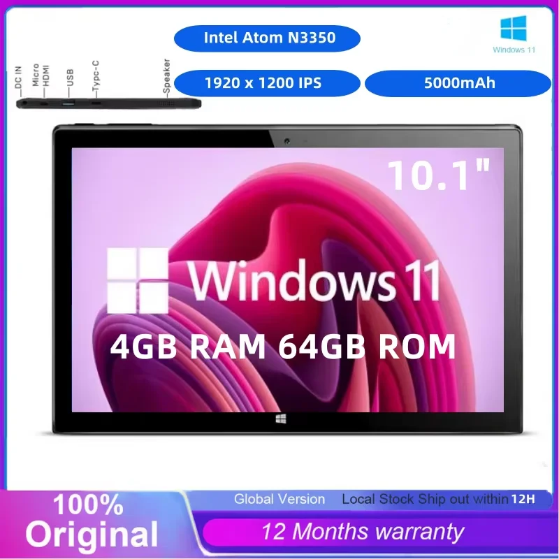 Big Sales Type-C Intel N3350 Windows 11 Tablet PC 10.1 INCH 4GB RAM 64GB ROM 64bit 4-Cores 1920 x 1200 IPS Resolution 1*USB 3.0