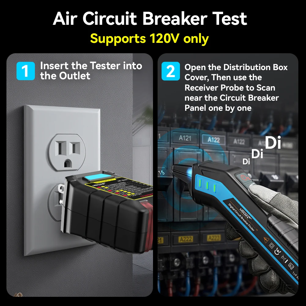NOYAFA Circuit Breaker Finder 120V Automatic Circuit Switch Tester Fuse Socket Tester GFCI Outlet Meter