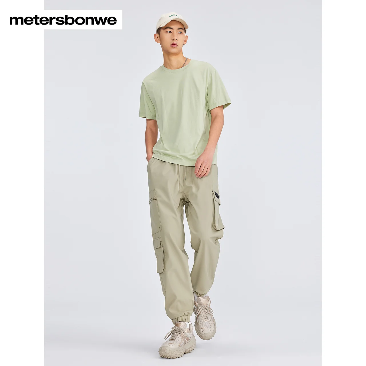 Metersbonwe-Men's Woven Cargo Trousers Fleese-Lined Thickend Many Pockets Jogger Sweatpants Workout Jogging Winter