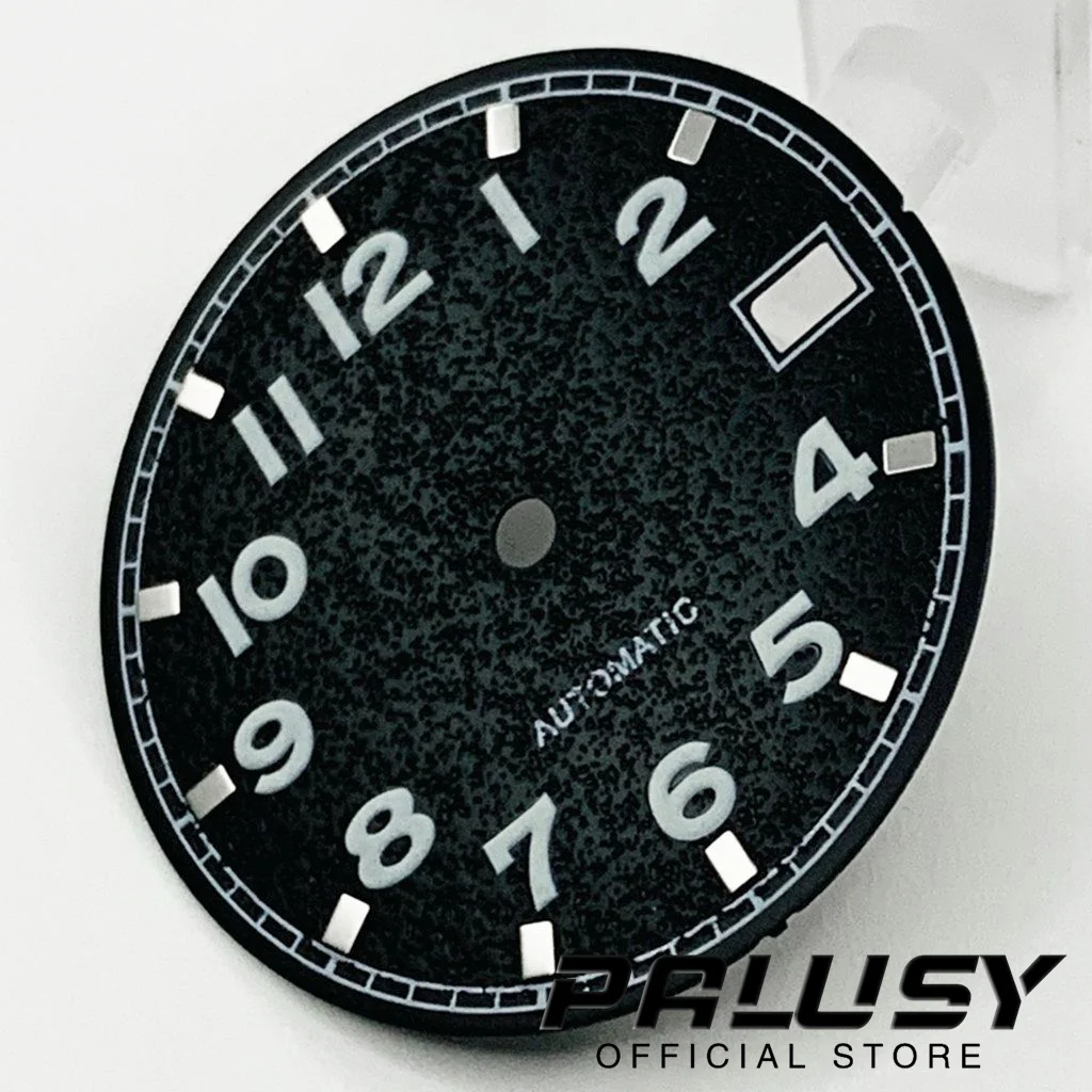 Nh35 29mm Sterile Black Watch Dial Green Luminous Watch Faces for NH35/4R/7S Movement Replacement Parts