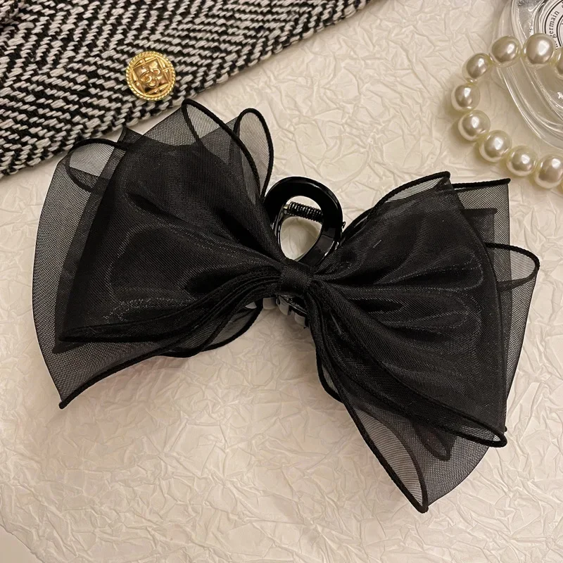 Mesh Lace Hair Claws for Women Korean Fashion Hair Clips Girls Bowknot Black Barrettes Crab Claw Clip Hairpins Hair Accessories