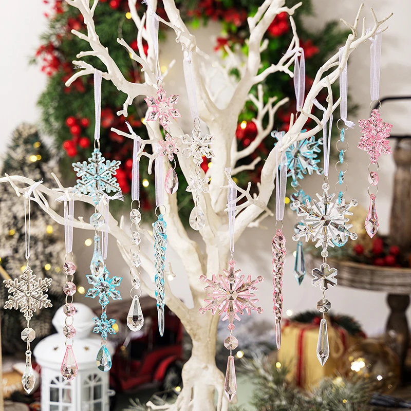5Pcs Acrylic Clear Snowflake Hanging Decoration Icicles Ornaments Set Christmas Tree Pendant Christmas Decorations Gifts image 2