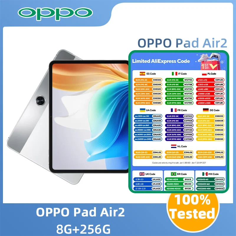 OPPO Pad Air2  WIFI  11.4'' 256G Battery 8000mAH Screen resolution 2408*1720 MTK Helio G99 Used pad